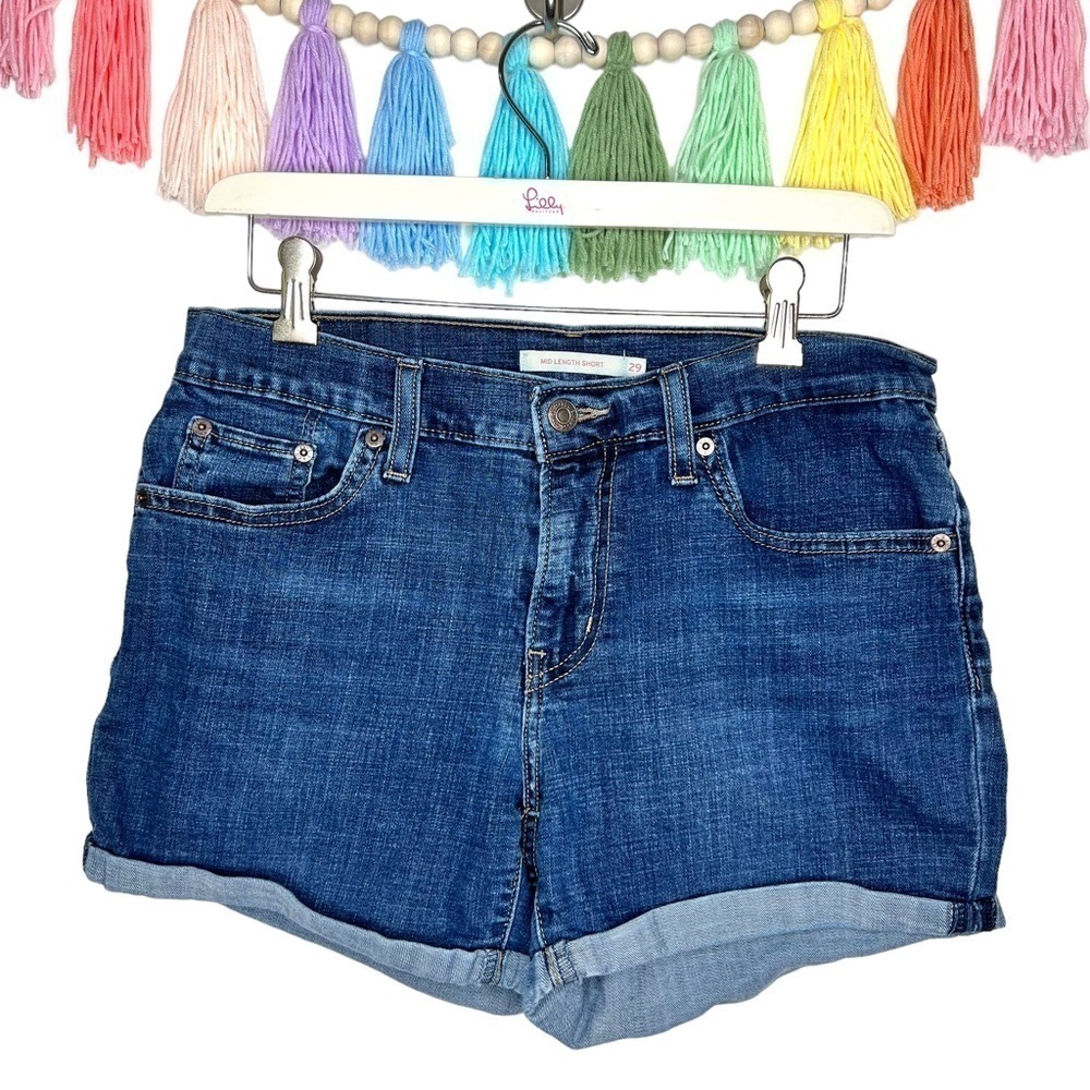 Levi’s Dark Wash Mid Length Cotton Jean Denim Short Size 29 Waist